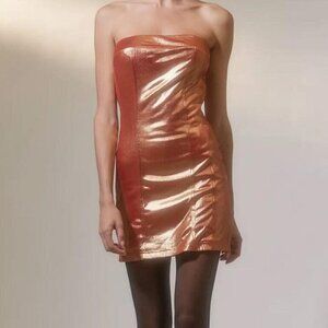 Urban Outfitters "Kristy Disco" bronze metallic orange strapless mini dress M
